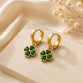 Boucles d'oreilles trèfle émeraude en acier doré